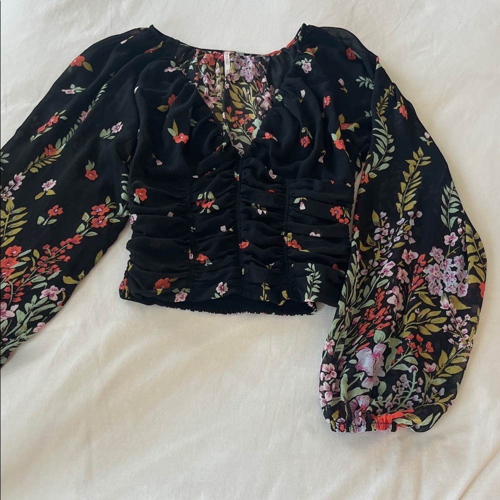 Free People Black Floral Blouse